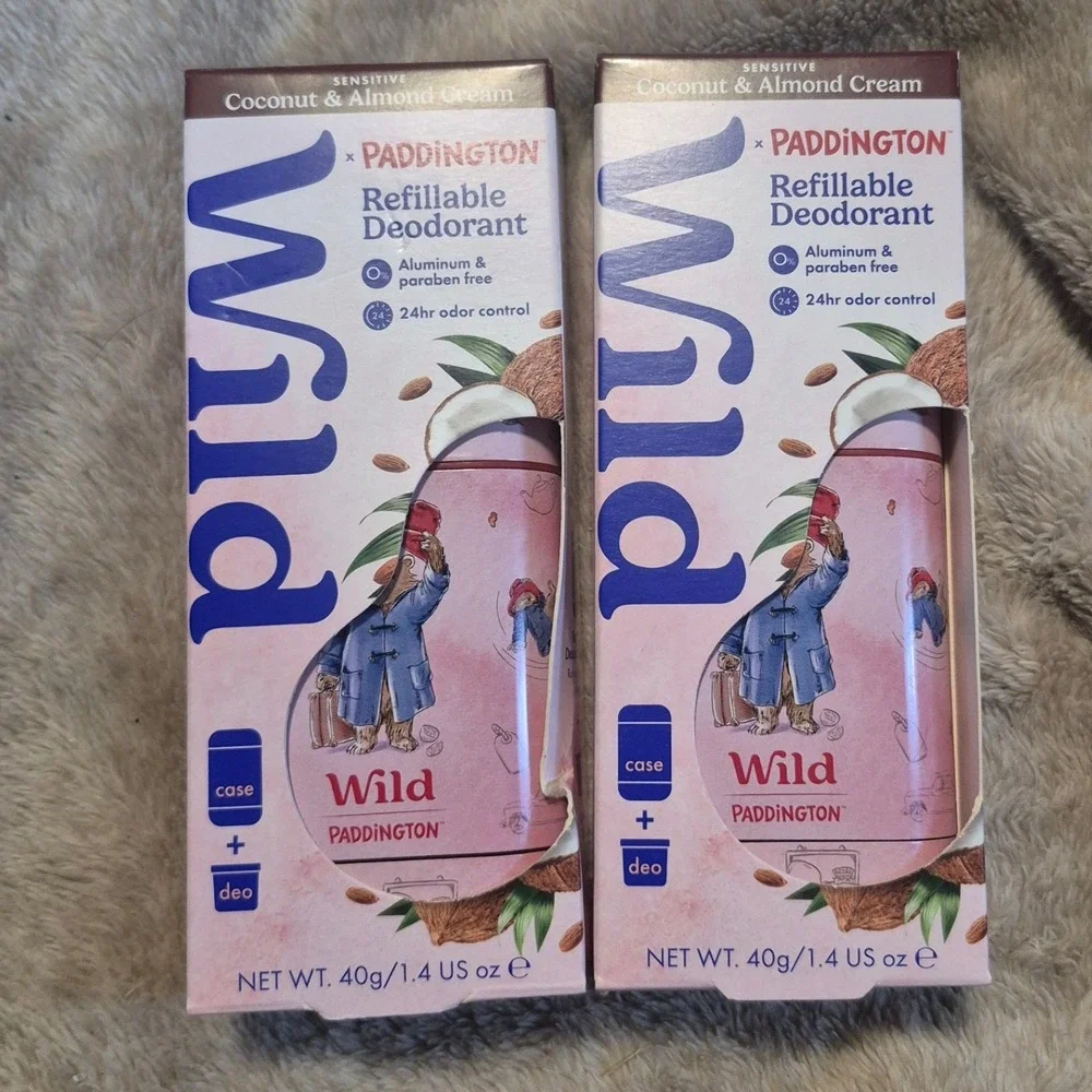 2pk Wild x Paddington Refillable Deodorant Sensitive Coconut Almond Cream 1.4oz